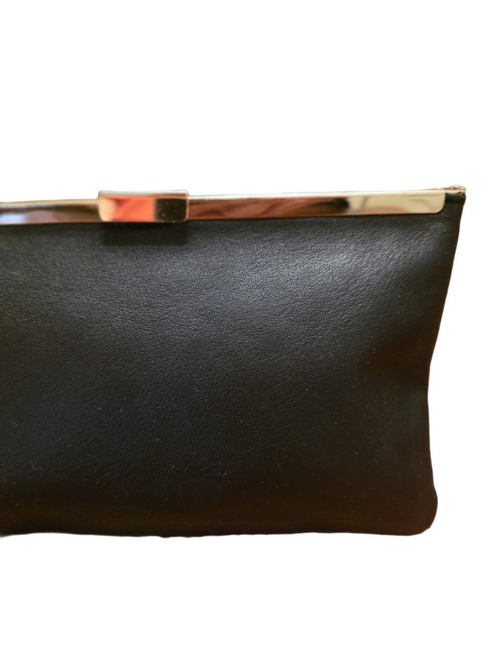 J. Crew Vintage Style Black Leather Clutch with Gold Bar Frame - Picture 6 of 17